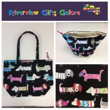 Large Tote Bag With Zip - Dogs Black Large Tote Bag With Zip - Dogs Black